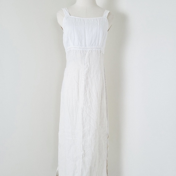 Linen Midi Dress Sleeveless Straps Square Neckline Slit Fitted Tight Bodycon - Picture 15 of 15